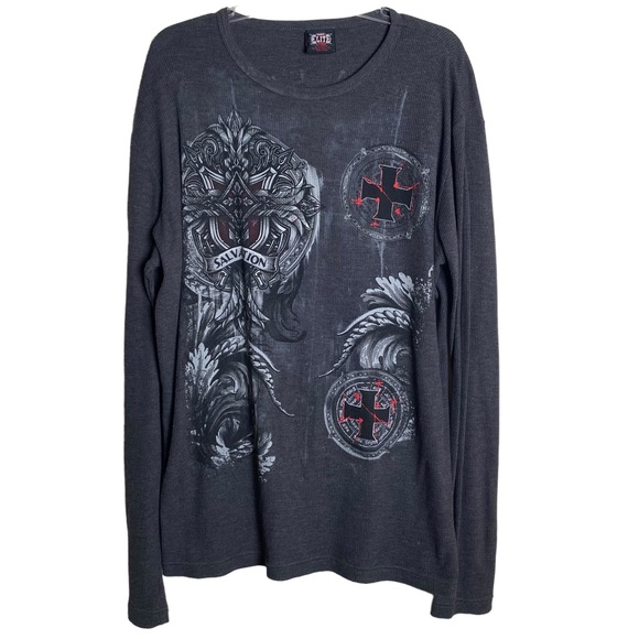 MMA Elite Other - MMA Elite Thermal Shirt Mallgoth Grunge Affliction Skater Men's XL DK Gray Cross